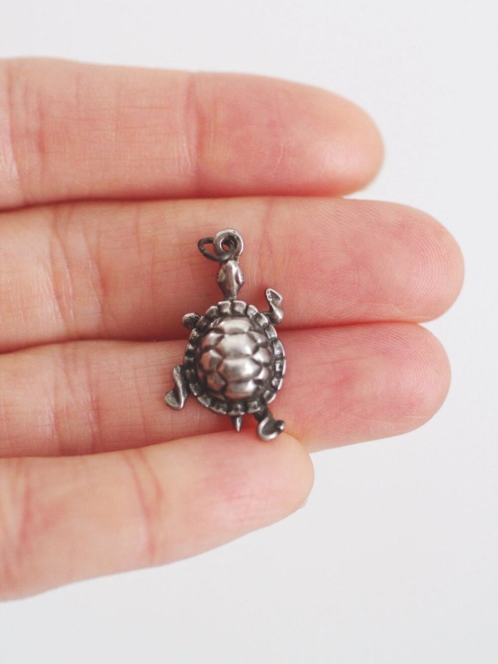Sterling Silver Turtle Pendant Charm 3D Vintage Antiqued Oxidized Animal Retro